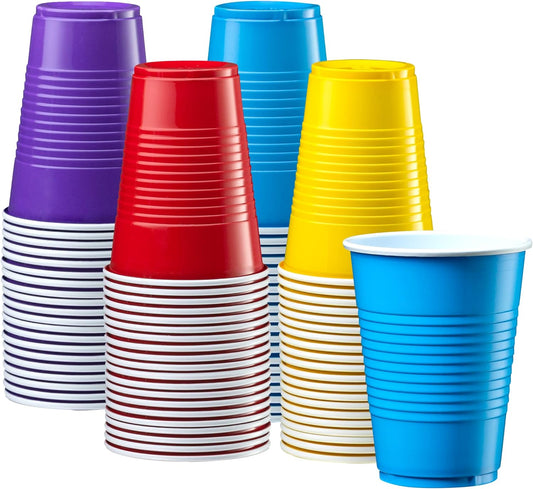 WORCOFY [50 Count] 9 oz. Disposable Party Plastic Cups - Assorted Colors Drinking Cups