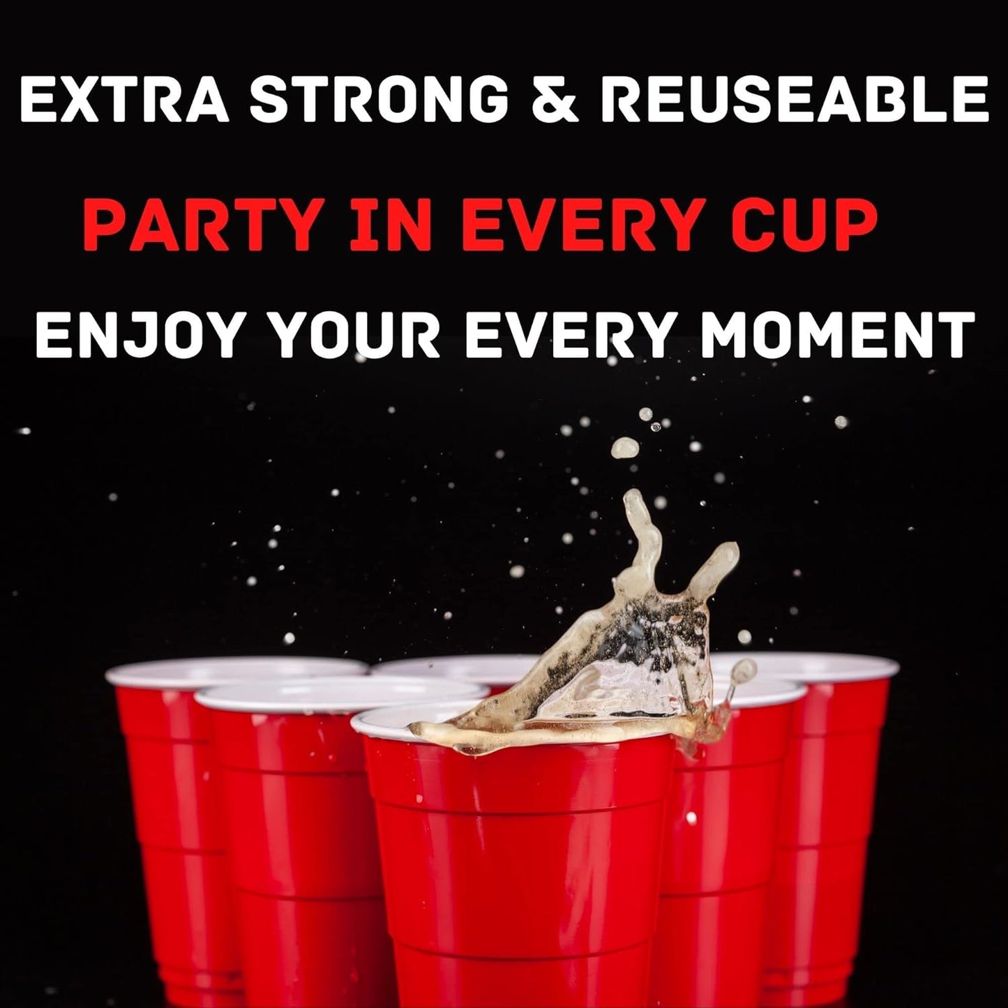 WORCOFY® Red Solo Party Cups - Plastic Cups Party Solo Cups 50Pcs (16oz) for Christmas Party and American Game, Plastic Red Cups Disposable, Reusable and Recyclable PP Material (with Balls)