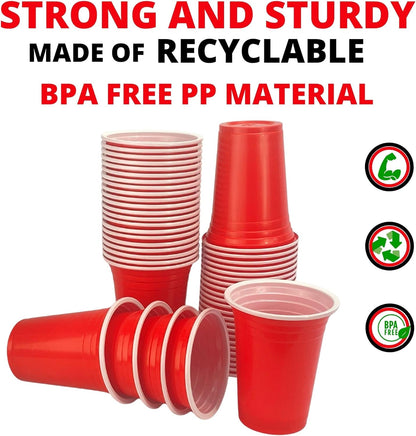 WORCOFY Red Plastic Cups Party - Red Cups 50Psc (12oz) Red Party Cups - Red Solo Cups for American Pie Games, Reusable PP Material Plastic Cups