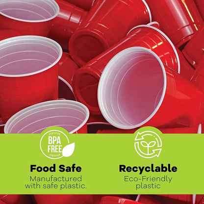 WORCOFY® Red Solo Party Cups - Plastic Cups Party Solo Cups 50Pcs (16oz) for Christmas Party and American Game, Plastic Red Cups Disposable, Reusable and Recyclable PP Material (with Balls)