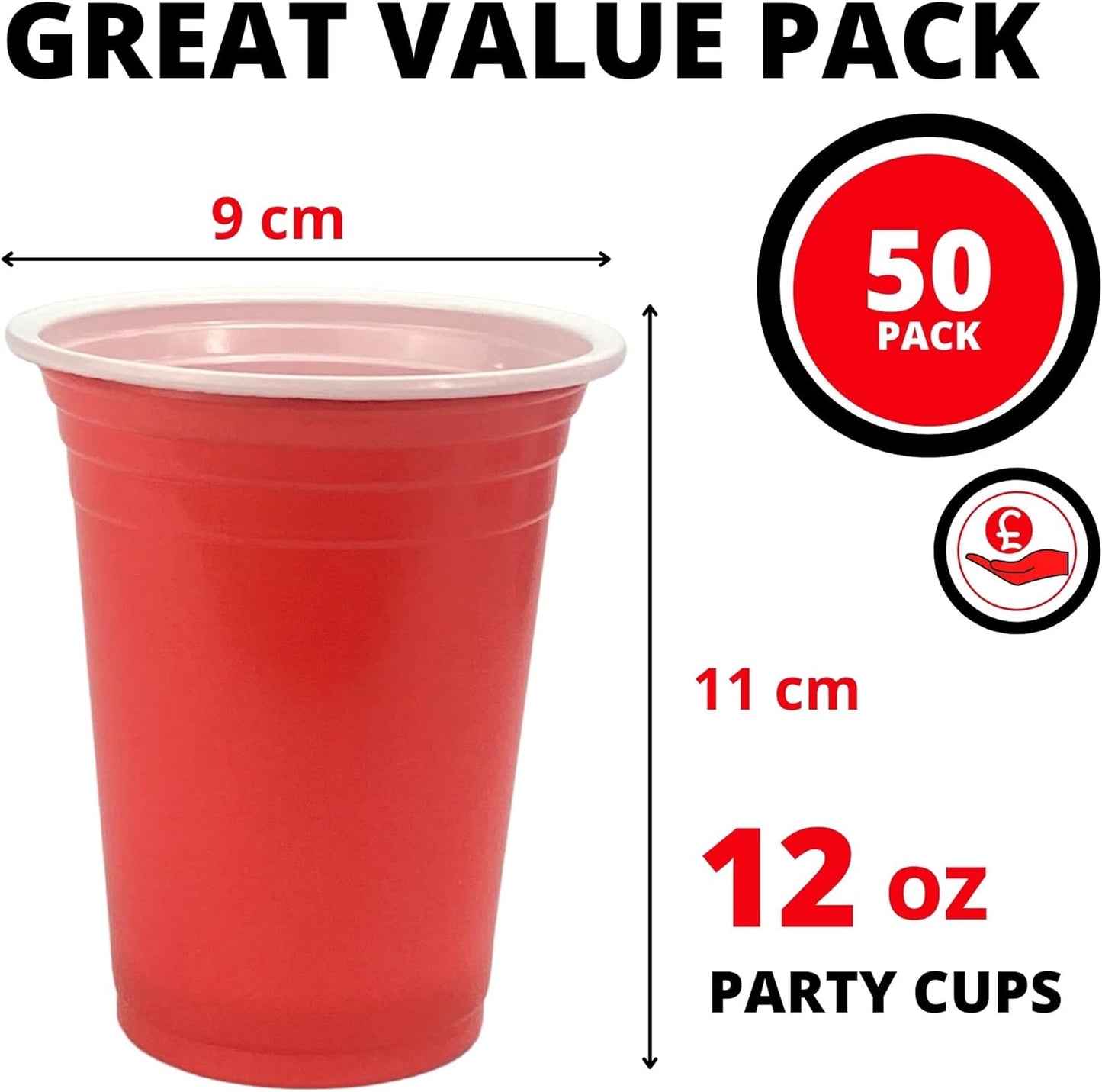 WORCOFY Red Plastic Cups Party - Red Cups 50Psc (12oz) Red Party Cups - Red Solo Cups for American Pie Games, Reusable PP Material Plastic Cups