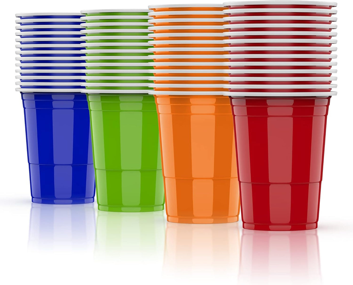 WORCOFY 52pcs Reusable Plastic Cups - Red Cup, Blue Cup, Orange, Green Cup, Disposable Cups Set for Garden Games, Outdoor Games, Hen Party, Holiday, BirthdaChristmas, Easter, New Year's Eve