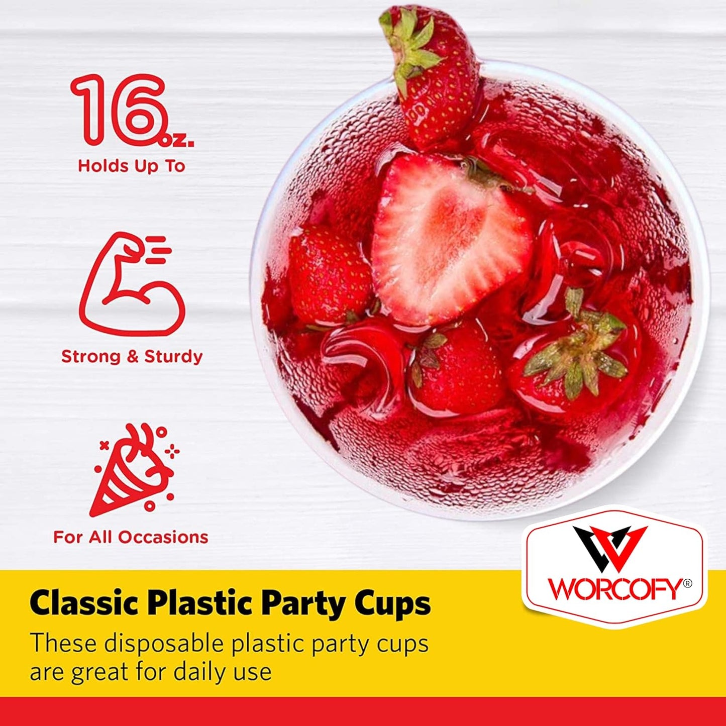 WORCOFY® Red Solo Party Cups - Plastic Cups Party Solo Cups 50Pcs (16oz) for Christmas Party and American Game, Plastic Red Cups Disposable, Reusable and Recyclable PP Material (with Balls)