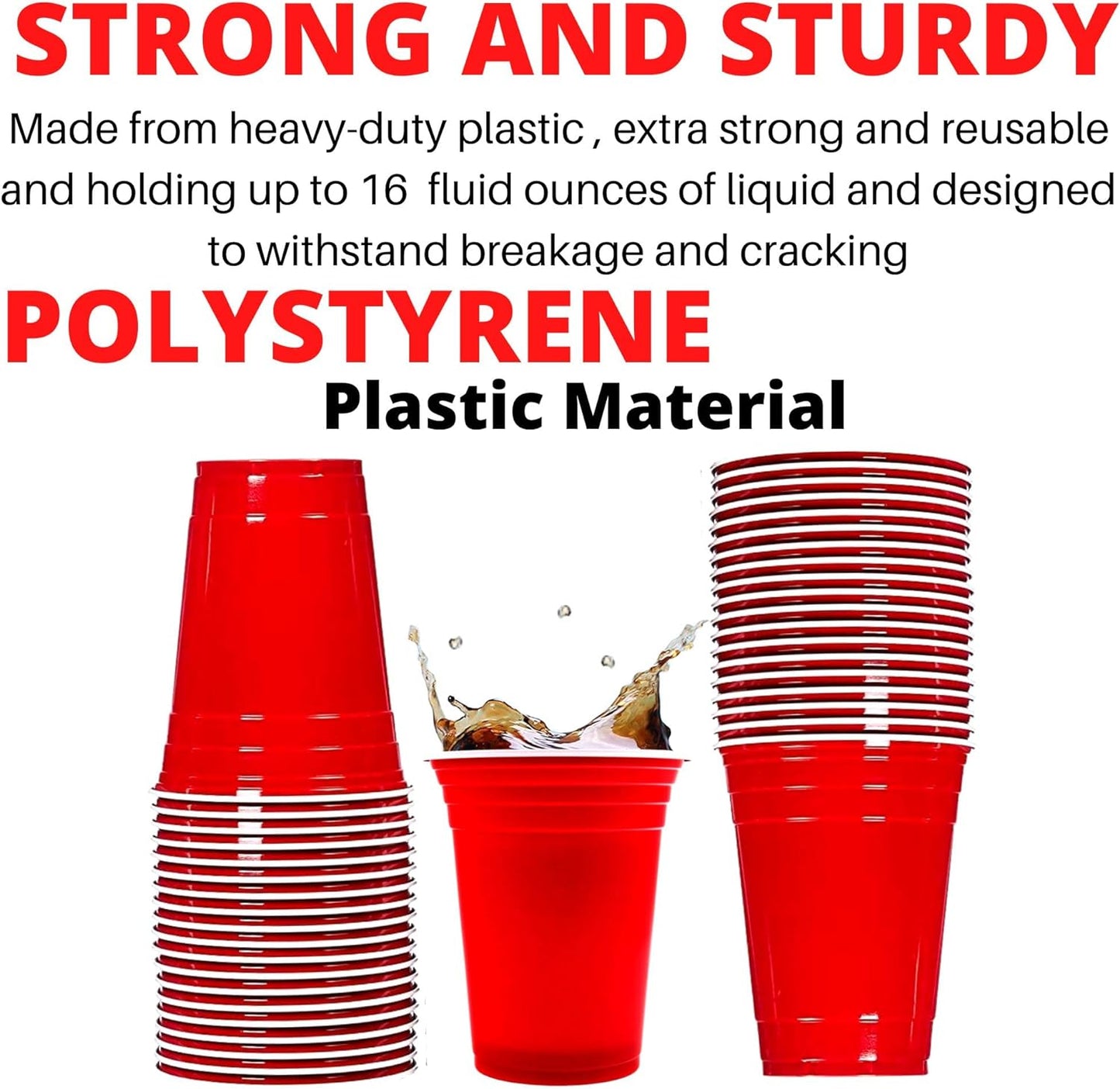 WORCOFY® Red Solo Party Cups - Plastic Cups Party Solo Cups 50Pcs (16oz) for Christmas Party and American Game, Plastic Red Cups Disposable, Reusable and Recyclable PP Material (16oz)