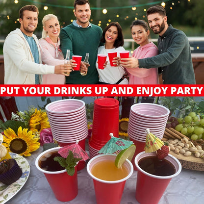 WORCOFY Red Plastic Cups Party - Red Cups 50Psc (12oz) Red Party Cups - Red Solo Cups for American Pie Games, Reusable PP Material Plastic Cups